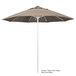 A white California Umbrella with a brown Sunbrella canopy.