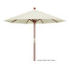A white California Umbrella with a brown hardwood pole.