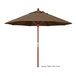 A close-up of a brown California Umbrella with a pole and a Sunbrella canopy.