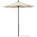 A white California Umbrella with a Sunbrella Oceanside canopy and a black pole.