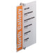 A Durable transparent acrylic sign with white lettering and an orange background.