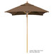 A brown California Umbrella with a wooden pole.