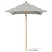 A grey California Umbrella with a wooden pole and Sunbrella canopy.