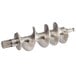 A stainless steel Backyard Pro Butcher Series #22 grinder auger with a metal handle.