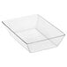 A clear rectangular basket liner in a white rectangular basket.