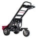 A black and red Magliner motorized hand truck with 13" pneumatic wheels.