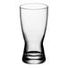 A close-up of a clear Libbey Pilsner glass with a clear bottom.