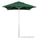 A green California Umbrella with a Sunbrella canopy on a metal pole.