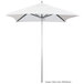 A white California Umbrella with a metal pole and a white Sunbrella canopy.