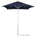 A California Umbrella with a blue Sunbrella canopy and an aluminum pole.