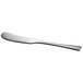 A close-up of a Reserve by Libbey stainless steel butter spreader with a white background.