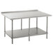 An Advance Tabco stainless steel work table with undershelf and backsplash.