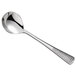 A Reserve by Libbey stainless steel bouillon spoon with a textured handle.