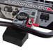 A close up of a black and red Magliner motorized Dewar cart with a control panel.