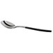 A Reserve by Libbey stainless steel bouillon spoon with a black handle.