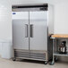 A large silver Turbo Air TSR-49SD Super Deluxe refrigerator with two doors.