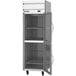 A Beverage-Air Horizon Series half glass door reach-in freezer with the door open.