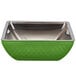 A Bon Chef lime green square bowl with a stainless steel interior.