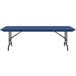 A blue rectangular Correll folding table with black legs.