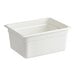 A white plastic Cambro food pan.