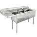 A stainless steel Advance Tabco three compartment sink with a left drainboard.