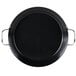 An American Metalcraft wrought iron paella pan with two handles.