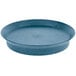 A blue round polypropylene deli server with a metal rim.