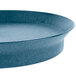 A blue round polypropylene deli server with a circular rim.