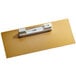A gold rectangular Cawley nametag with a white plastic clip.