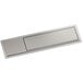 A close-up of a rectangular metal plate with a rectangular button.