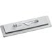 A white rectangular metal nametag with a silver pin.