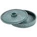 A round green polyethylene tortilla server with a round lid.