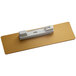 A gold rectangular Cawley nametag with a white plastic clip.