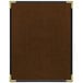 A brown leather menu cover with black trim.