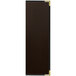 A brown rectangular leather Tamarac menu cover with gold trim.
