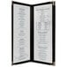 A H. Risch, Inc. Seville Deluxe menu board with white paper menus and a black frame.