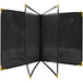 A black and gold H. Risch, Inc. Tamarac menu holder with a black cover.