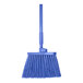 A close-up of a Carlisle blue broom with a long handle.