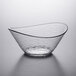 A clear plastic oval bowl with a curved edge.