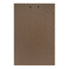 A brown leather H. Risch, Inc. menu clipboard with two holes in it.