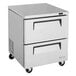 A stainless steel Turbo Air undercounter refrigerator with two drawers.