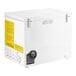 A white commercial chest freezer with a 9.6 cubic foot capacity.