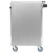 A silver metal Lakeside utility cart with wheels and a handle.