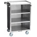 A Lakeside stainless steel utility cart with enclosed shelves.