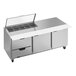 A stainless steel Beverage-Air sandwich prep table with 2 drawers and clear lids.