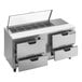 A Beverage-Air stainless steel refrigerated sandwich prep table with clear lids on drawers.