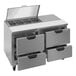 A Beverage-Air stainless steel refrigerated sandwich prep table with drawers and clear lids.