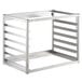 A Regency stainless steel wall mounted sheet pan rack with four shelves.