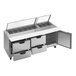 A Beverage-Air stainless steel refrigerated sandwich prep table with clear lids on drawers.