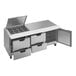 A Beverage-Air stainless steel refrigerated prep table with drawers and clear lids.